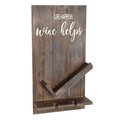 Elegant Designs Lucca Wall Mounted Wooden “Life Happens Wine Helps” Wine Bottle Shelf w/Glass Holder, Restored Wood HG1016-RWD